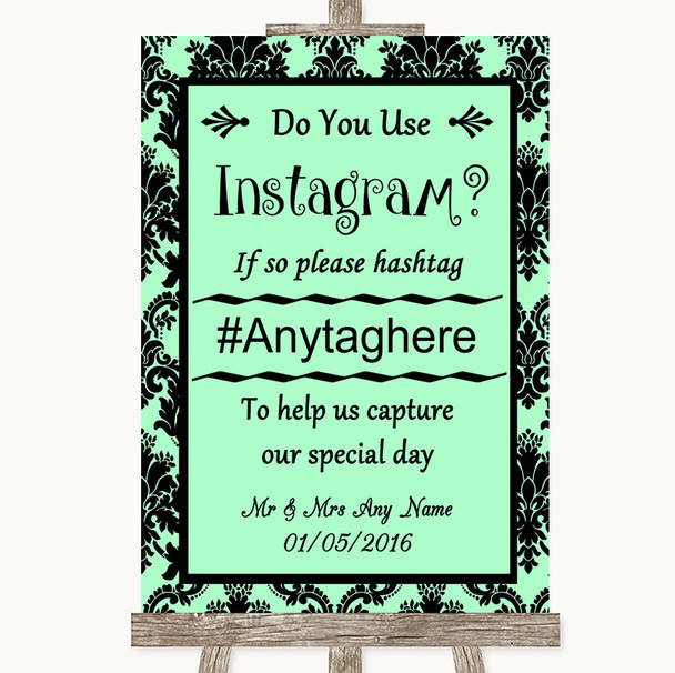 Mint Green Damask Instagram Photo Sharing Personalised Wedding Sign