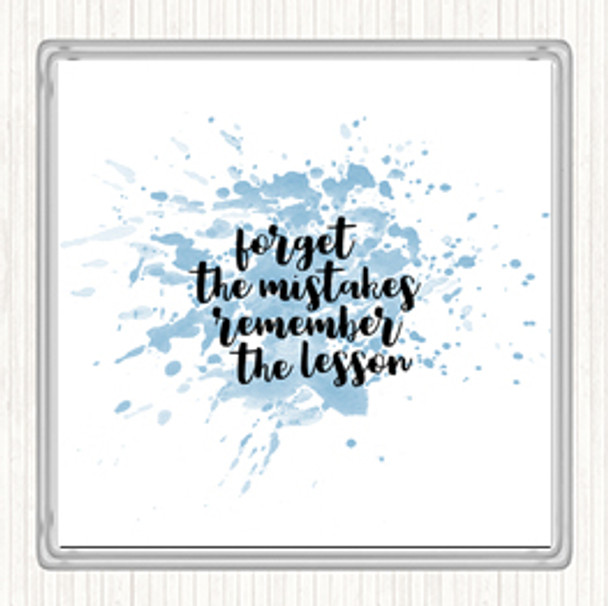 Blue White Forget Mistakes Inspirational Quote Drinks Mat Coaster