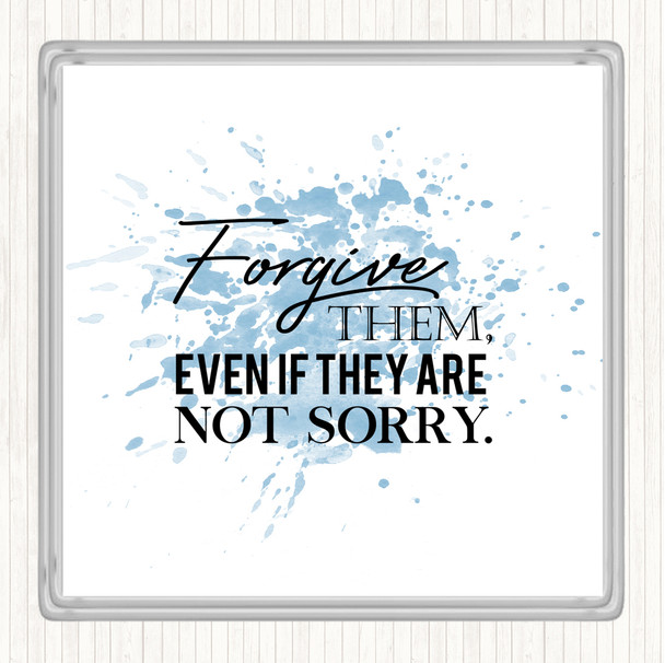 Blue White Forgive Them Inspirational Quote Drinks Mat Coaster