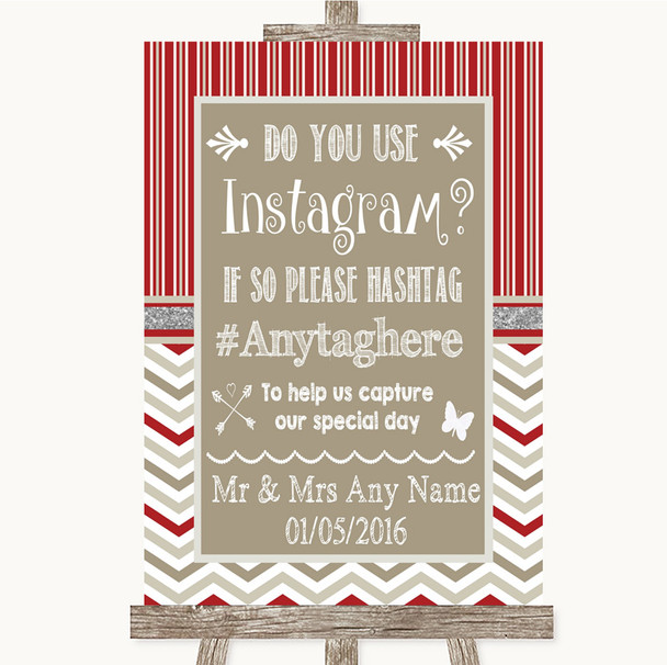 Red & Grey Winter Instagram Photo Sharing Personalised Wedding Sign