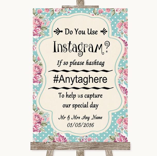 Vintage Shabby Chic Rose Instagram Photo Sharing Personalised Wedding Sign
