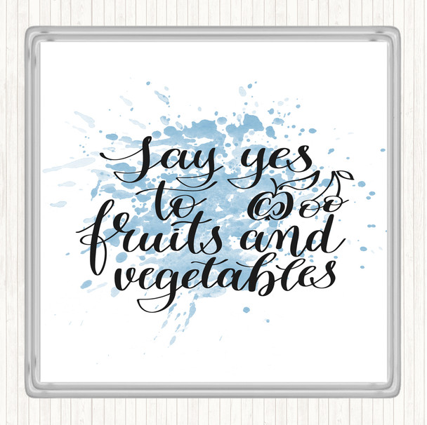 Blue White Fruits And Vegetables Inspirational Quote Drinks Mat Coaster