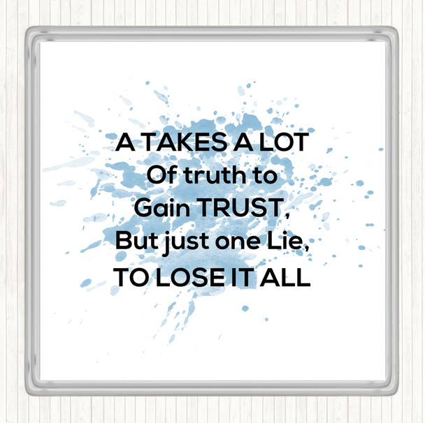 Blue White Gain Trust Inspirational Quote Drinks Mat Coaster