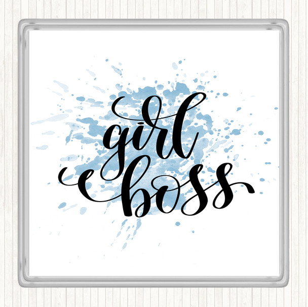 Blue White Girl Boss Swirl Inspirational Quote Drinks Mat Coaster