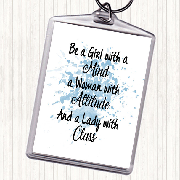 Blue White Girl With A Mind Inspirational Quote Bag Tag Keychain Keyring