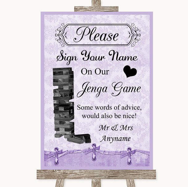 Lilac Shabby Chic Jenga Guest Book Personalised Wedding Sign