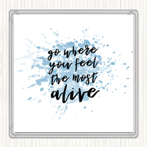 Blue White Go Where You Feel Alive Inspirational Quote Drinks Mat Coaster