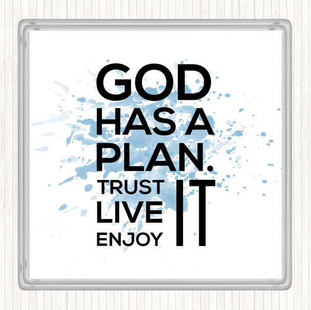Blue White God Has A Plan Inspirational Quote Drinks Mat Coaster
