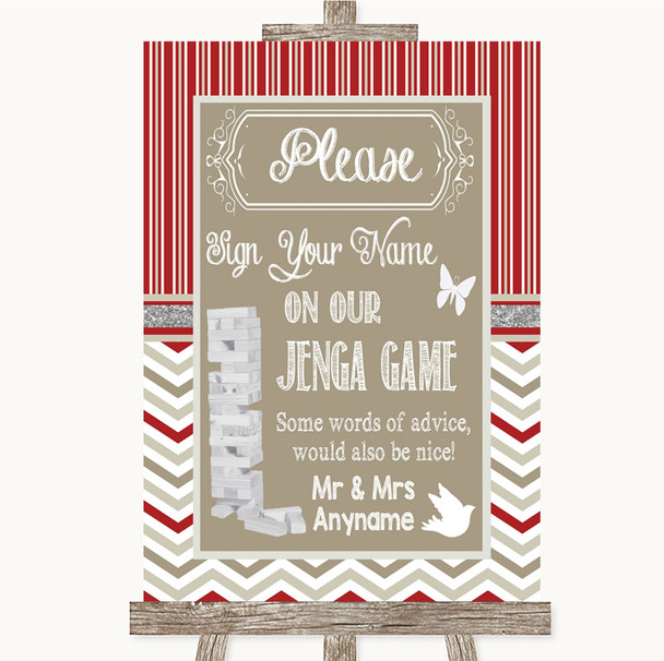 Red and Grey Winter Jenga Guest Book Personalised Wedding Sign