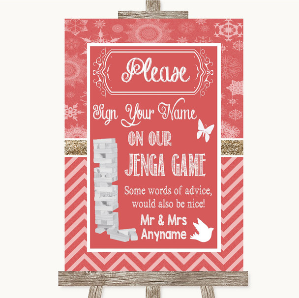 Red Winter Jenga Guest Book Personalised Wedding Sign