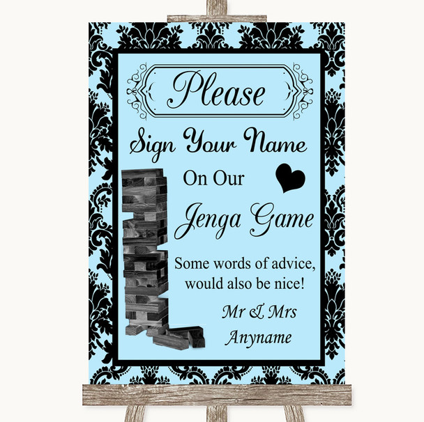 Sky Blue Damask Jenga Guest Book Personalised Wedding Sign