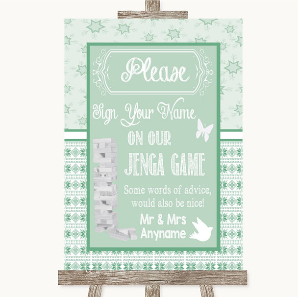 Winter Green Jenga Guest Book Personalised Wedding Sign