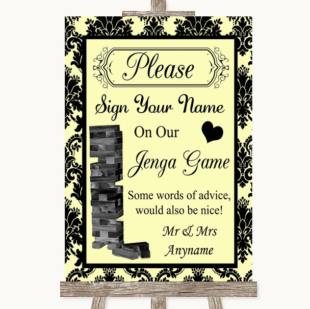 Yellow Damask Jenga Guest Book Personalised Wedding Sign