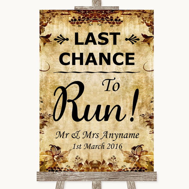 Autumn Vintage Last Chance To Run Personalised Wedding Sign