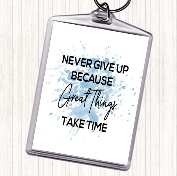 Blue White Great Things Inspirational Quote Bag Tag Keychain Keyring