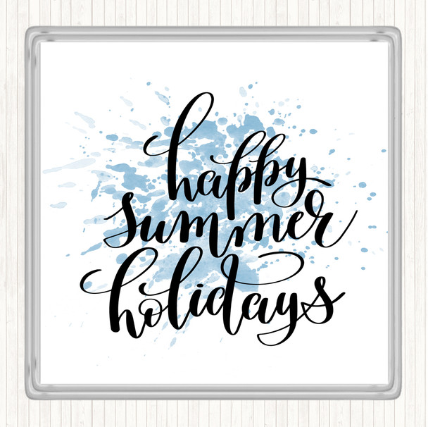 Blue White Happy Summer Holidays Inspirational Quote Drinks Mat Coaster