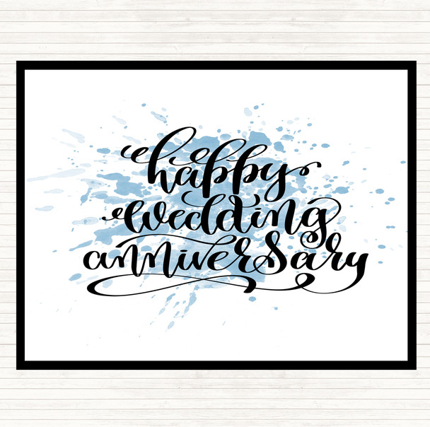 Blue White Happy Wedding Anniversary Inspirational Quote Mouse Mat Pad