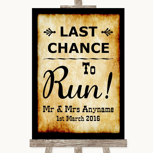 Western Last Chance To Run Personalised Wedding Sign