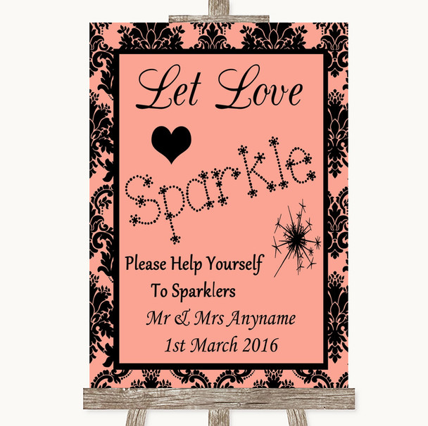 Coral Damask Let Love Sparkle Sparkler Send Off Personalised Wedding Sign