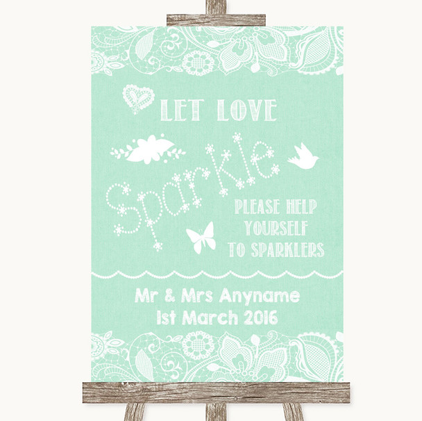 Green Burlap & Lace Let Love Sparkle Sparkler Send Off Personalised Wedding Sign
