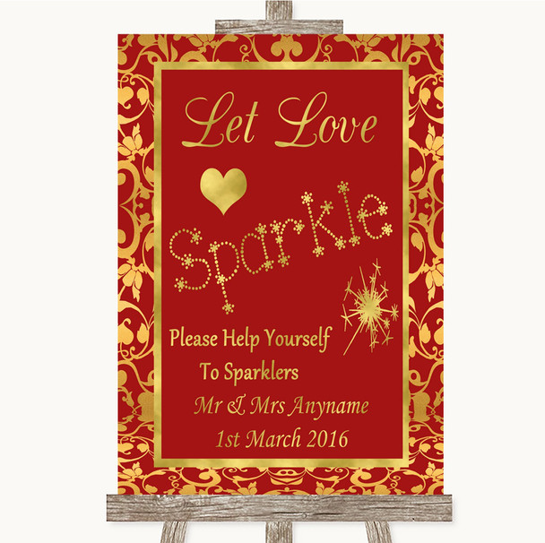 Red & Gold Let Love Sparkle Sparkler Send Off Personalised Wedding Sign