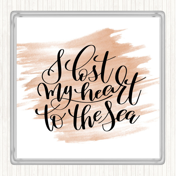 Watercolour I Lost My Heart To The Sea Quote Drinks Mat Coaster