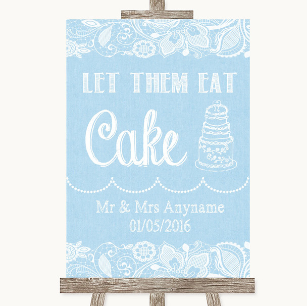 Blue Burlap & Lace Let Them Eat Cake Personalised Wedding Sign