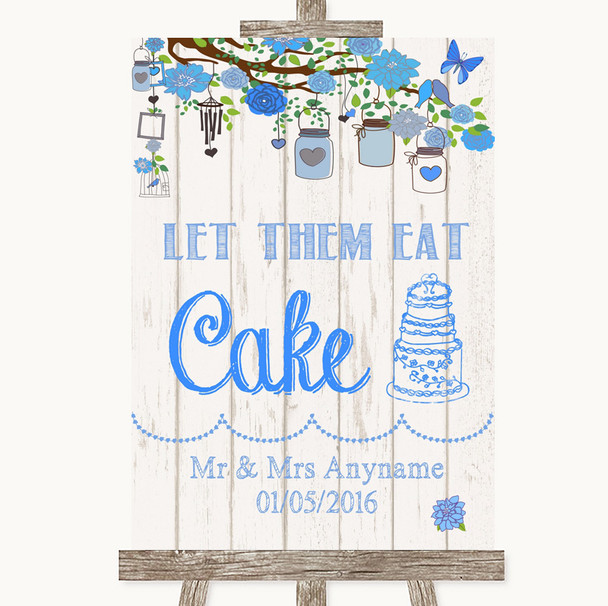 Blue Rustic Wood Let Them Eat Cake Personalised Wedding Sign