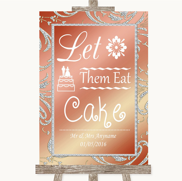 Coral Pink Let Them Eat Cake Personalised Wedding Sign Coral Pink Let Them Eat Cake Personalised Wedding Sign