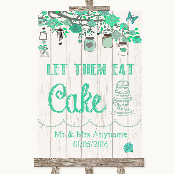 Green Rustic Wood Let Them Eat Cake Personalised Wedding Sign