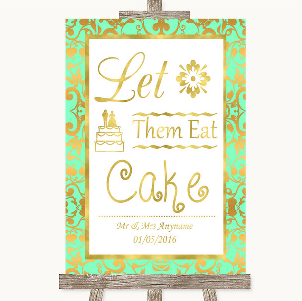 Mint Green & Gold Let Them Eat Cake Personalised Wedding Sign