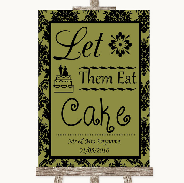 Olive Green Damask Let Them Eat Cake Personalised Wedding Sign