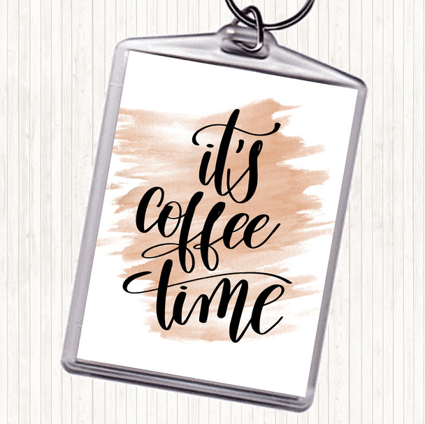 Watercolour It's Coffee Time Quote Bag Tag Keychain Keyring