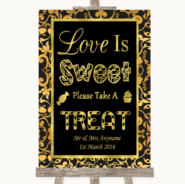 Black & Gold Damask Love Is Sweet Take A Treat Candy Buffet Wedding Sign