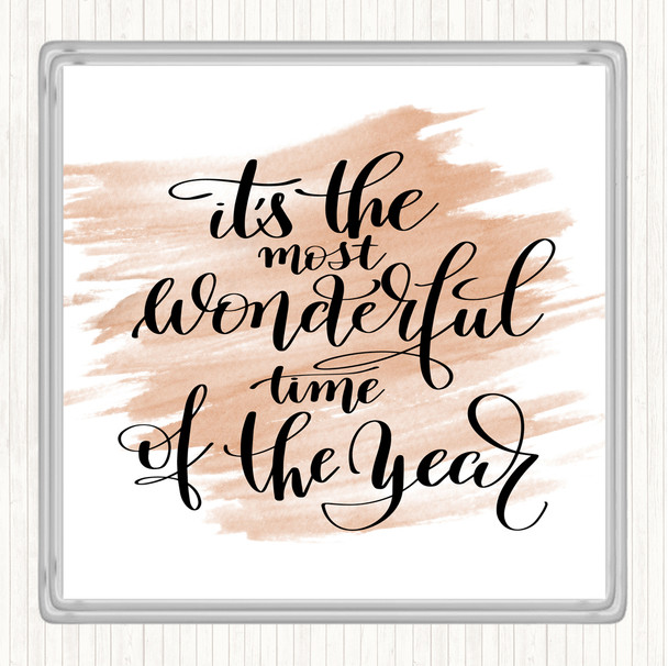 Watercolour Its The Most Wonderful Time Of Year Quote Drinks Mat Coaster