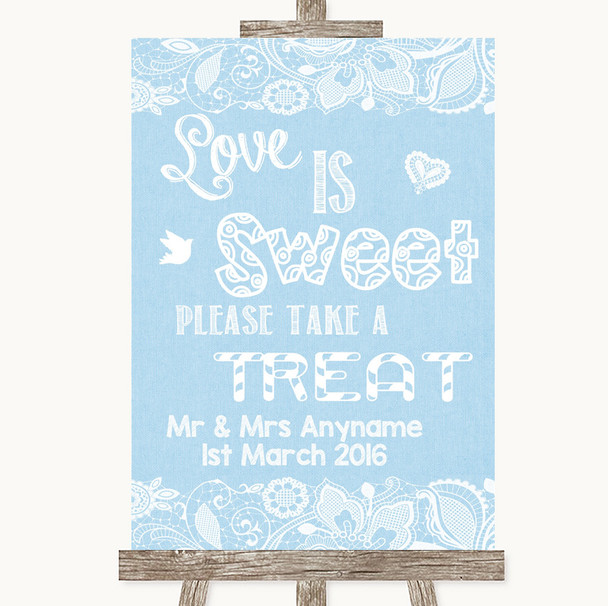 Blue Burlap & Lace Love Is Sweet Take A Treat Candy Buffet Wedding Sign