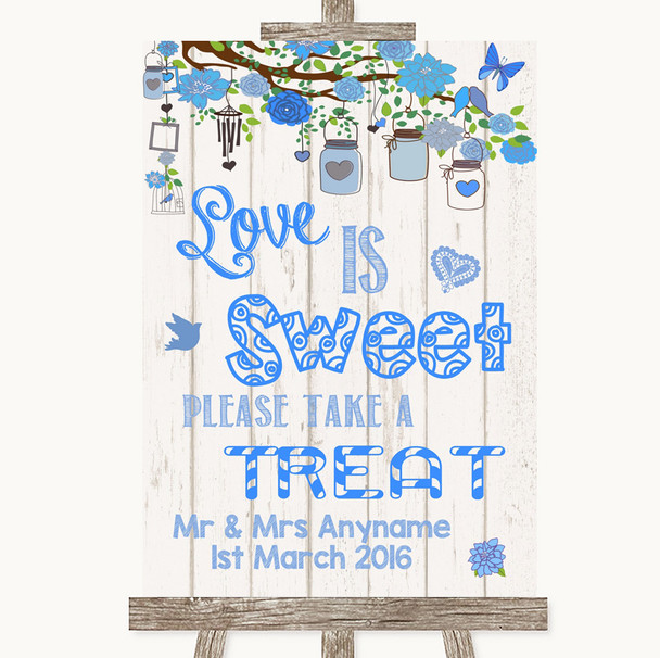 Blue Rustic Wood Love Is Sweet Take A Treat Candy Buffet Wedding Sign