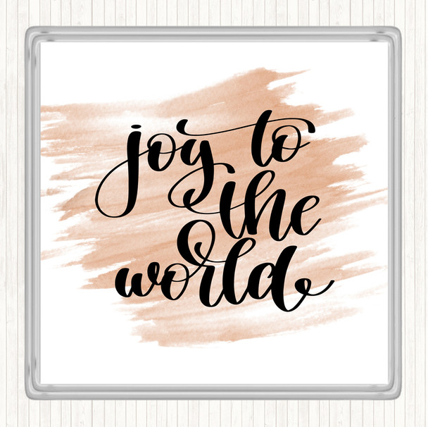 Watercolour Joy To The World Quote Drinks Mat Coaster