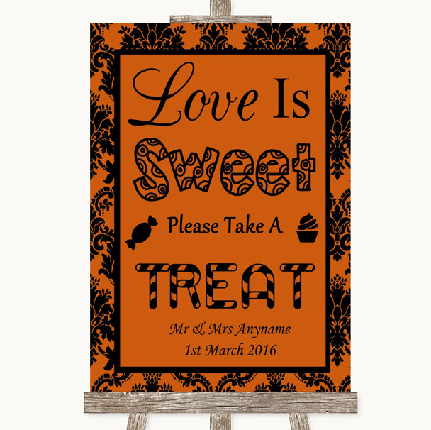 Burnt Orange Damask Love Is Sweet Take A Treat Candy Buffet Wedding Sign