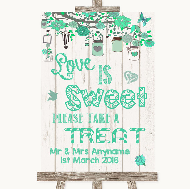 Green Rustic Wood Love Is Sweet Take A Treat Candy Buffet Wedding Sign