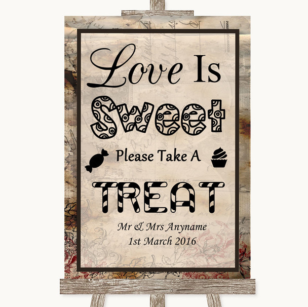 Vintage Love Is Sweet Take A Treat Candy Buffet Personalised Wedding Sign