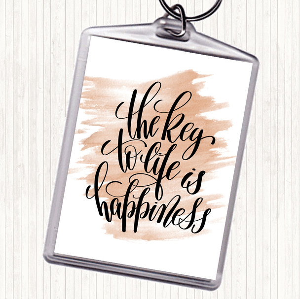 Watercolour Key To Life Is Happiness Quote Bag Tag Keychain Keyring
