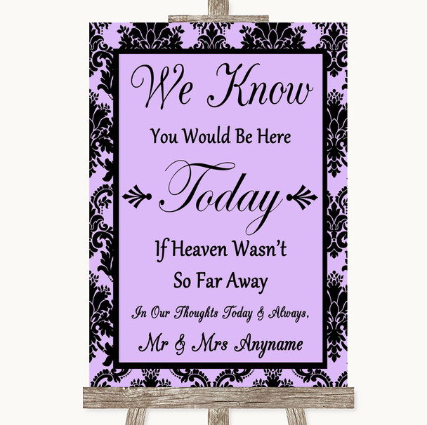 Lilac Damask Loved Ones In Heaven Personalised Wedding Sign
