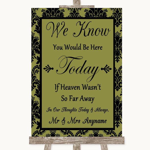 Olive Green Damask Loved Ones In Heaven Personalised Wedding Sign
