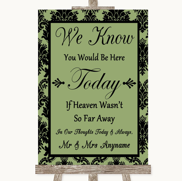 Sage Green Damask Loved Ones In Heaven Personalised Wedding Sign