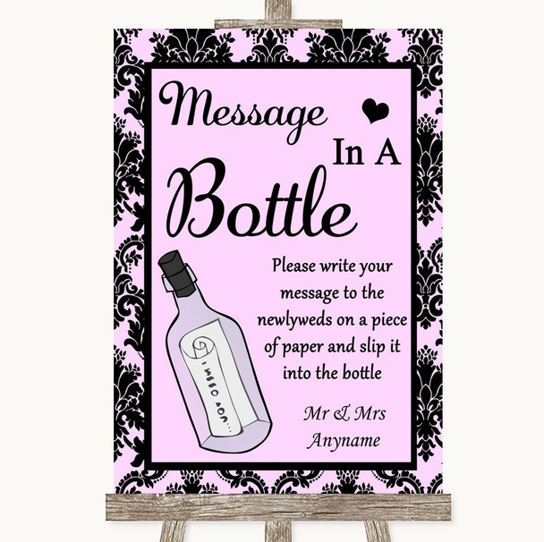 Baby Pink Damask Message In A Bottle Personalised Wedding Sign