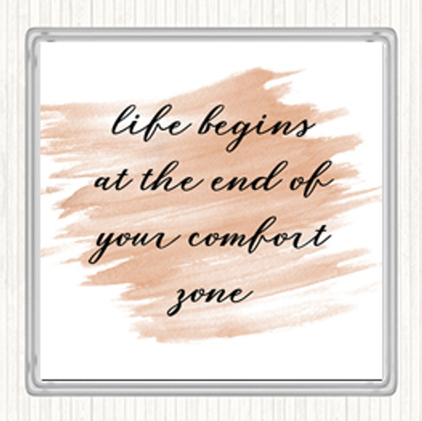 Watercolour Life Begins Quote Drinks Mat Coaster