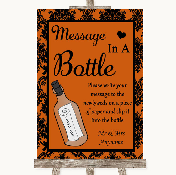 Burnt Orange Damask Message In A Bottle Personalised Wedding Sign