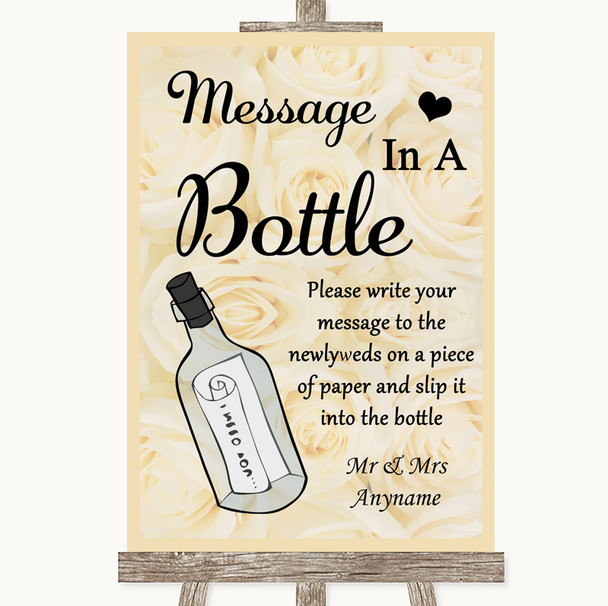 Cream Roses Message In A Bottle Personalised Wedding Sign