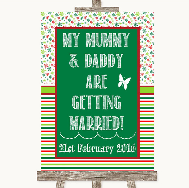 Red & Green Winter Mummy Daddy Getting Married Personalised Wedding Sign